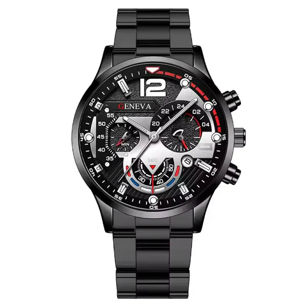 GENEVA Luxury Watch for Men Fashion Casual Wristwatches Business Men Quartz Watch 8395-Black with Gift Box