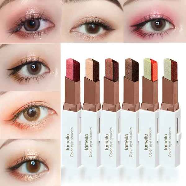 Pack of 03 Eyeshadow Stick 2 In 1 Double Color Gradient Velvet Shadow Stick Eye Makeup Waterproof Lasting Shimmer Metallic Eyeshadow Makeup