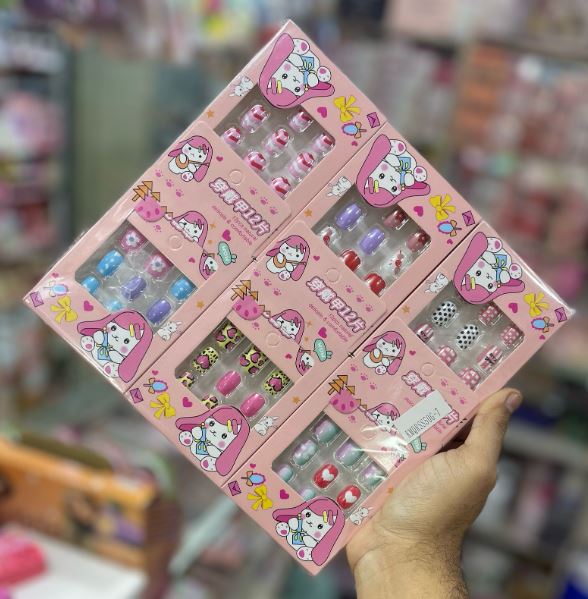 Class Shop New Pack of 12pcs Cartoon Characters Artificial  , Fancy Nails With Nail stickerFor Kids and for Girls