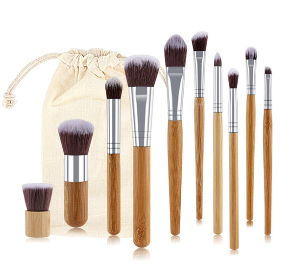 11pcs Bamboo Makeup Brush Set with Travel Pouch – Soft, Durable, and Sustainable Brushes Set