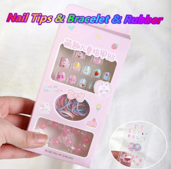 Class Shop New Children's Artificial Nails & Bracelet & Rubbers Girls Princess Cartoon