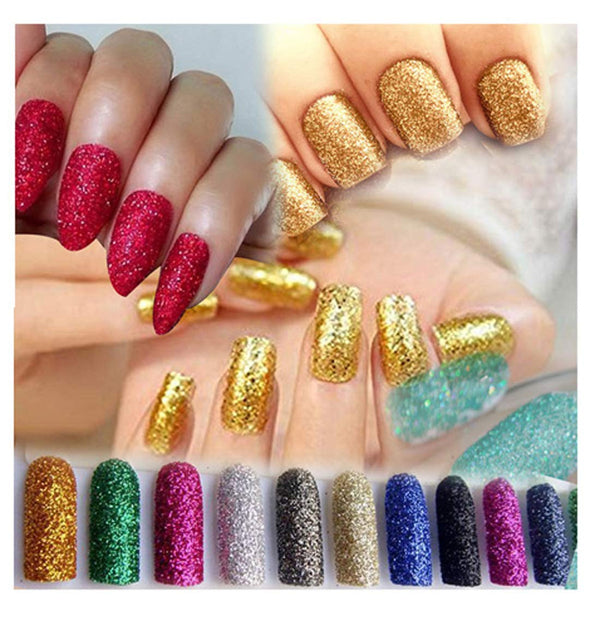 Class Shop Glitter 12 pcs sugar glitter Nails oval nails Square Shape Artificial Nails Full Nails false nails