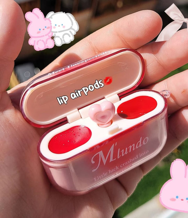 Miundo AirPods Lip Mousse & Lip Balm Set – Dual-Use Moisturizing Tint, Lightweight Texture, Long-Lasting Color, Cute AirPods-Inspired Case