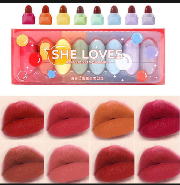 She Loves 8 Pcs Mini Candy Matte Lipstick Set