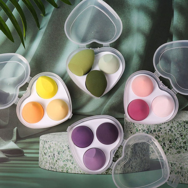 Makeup Sponge Set 3 in 1 Beauty Blender with heart Shape Box Soft Sponges Blender Used for Base foundation, powder, concealer Face, Eyes Makeup...
