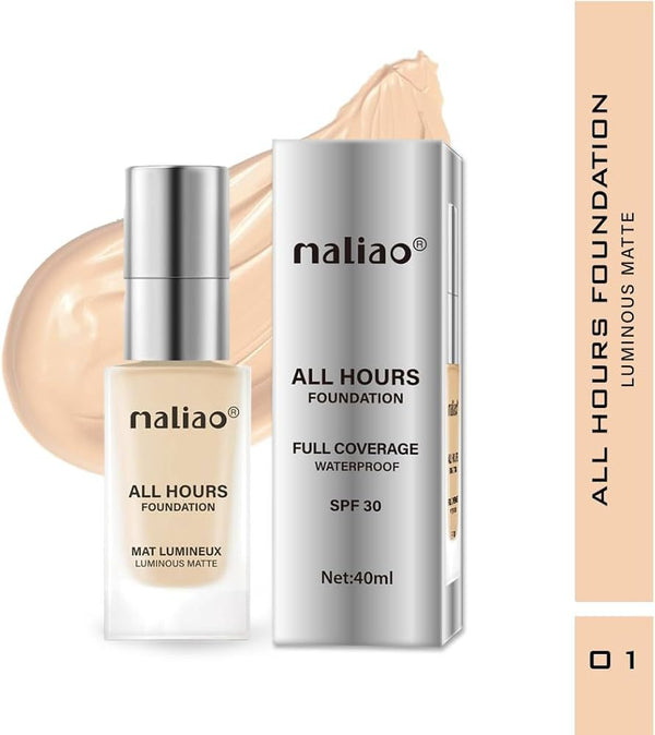 Maliao All Hours Foundation Mat Lumineux - Luminous Matte, Full Coverage, Waterproof, Ultimate Radiant