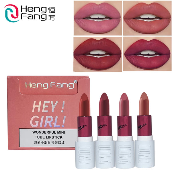 Heng Fang Hey Girl! Mini Lipstick Set – 4 Shades | Matte Finish, Long-Lasting, Travel-Friendly