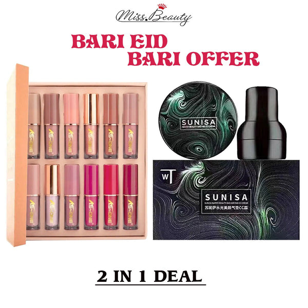 Sunisa 3in1 Air Cushion CC and BB Cream Foundation + Handaiyan 12 Pcs Lip Gloss
