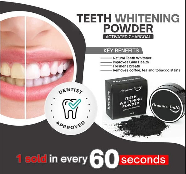 Organic Teeth Whitening Powder with Activated Charcoal 60 gm (100% Organic)