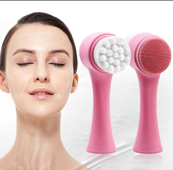 NEW Portable Double Side Silicone Facial Cleanser Wash Brush Face Cleaning Massage Brush