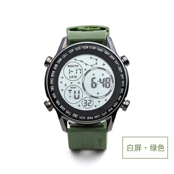 New Digital Green Luminous Silicone Strap Time Reporting Outdoor Sports Watch for Men With Gift Box