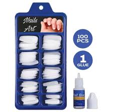 100 pcs Transparent/White Ballerina Artificial Nails With Glue