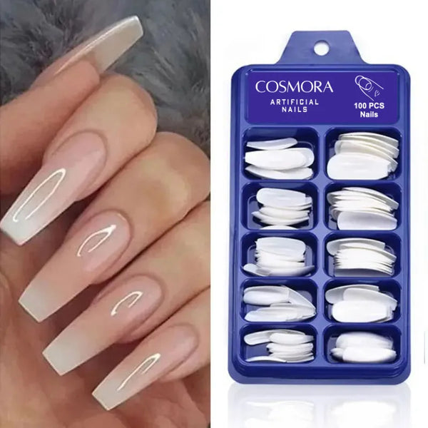 100 PCS Round Artificial Nails Oval Nails Tips Natural Full Cover With Glue