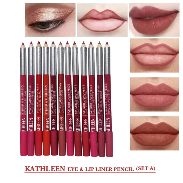 KATHLEEN Pack of 06 pcs Long LastingEyeliner & lipliner Thick Pencil