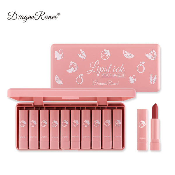 Dragon Ranee 10 Pieces Velvet Matte Pink Lipstick Set Sexy Long Lasting Makeup Waterproof Lip Gloss for Girls & Womens DR11